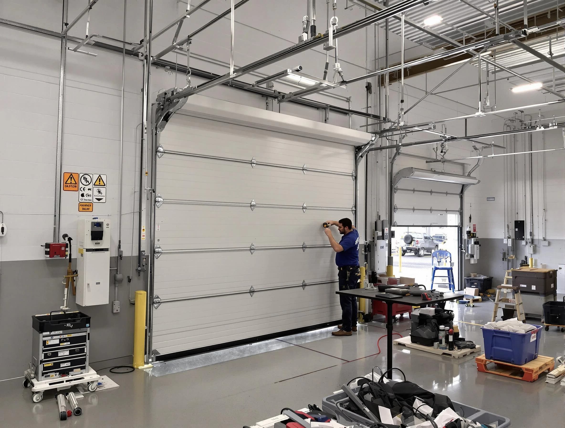 Commercial garage door repair being performed by Douglasville Garage Door Repair expert in Douglasville
