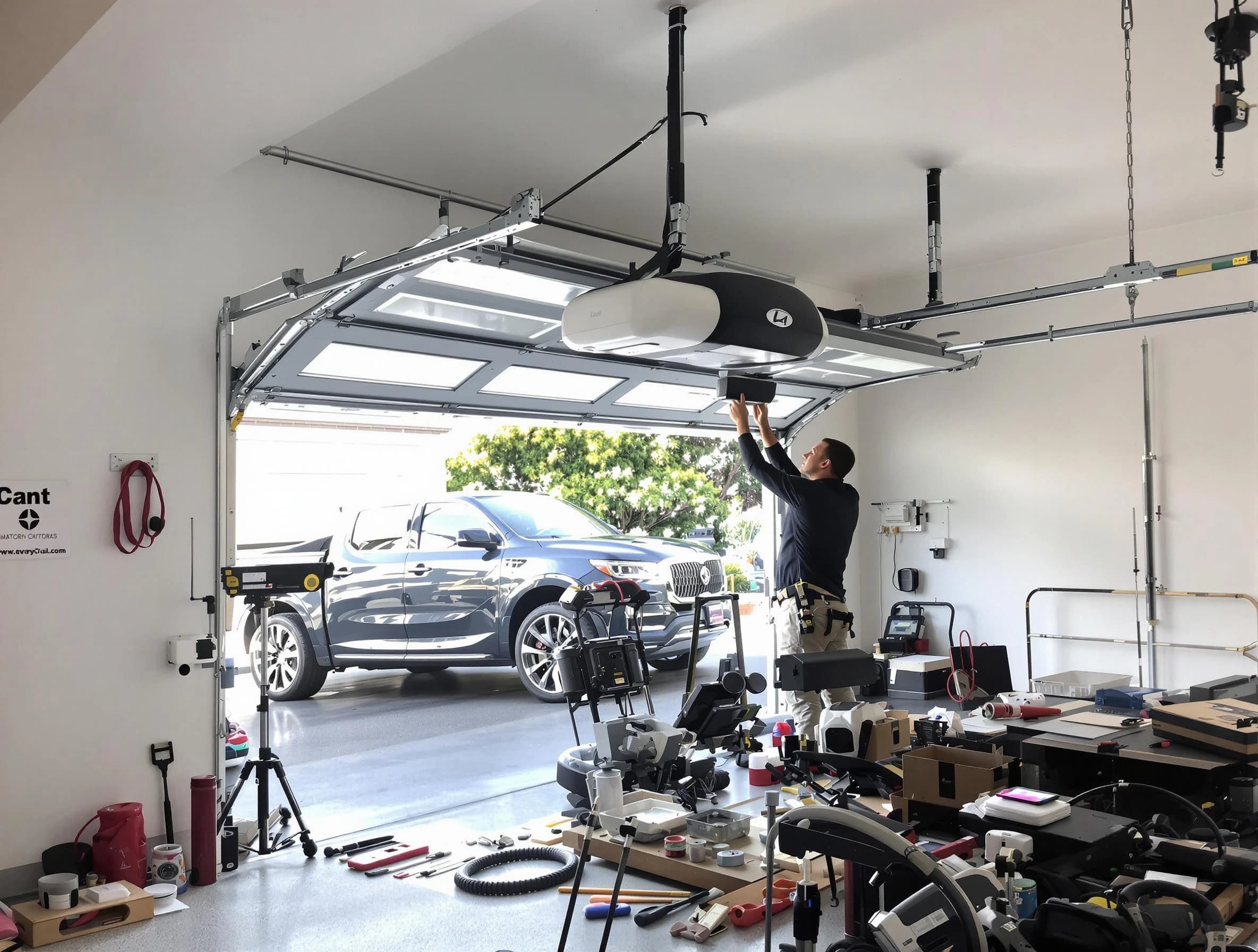 Douglasville Garage Door Repair specialist installing smart garage door opener system in Douglasville home