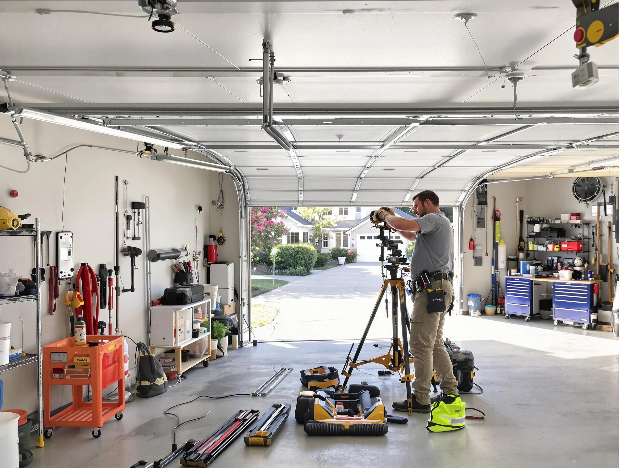 Douglasville Garage Door Repair specialist performing laser-guided track alignment in Douglasville