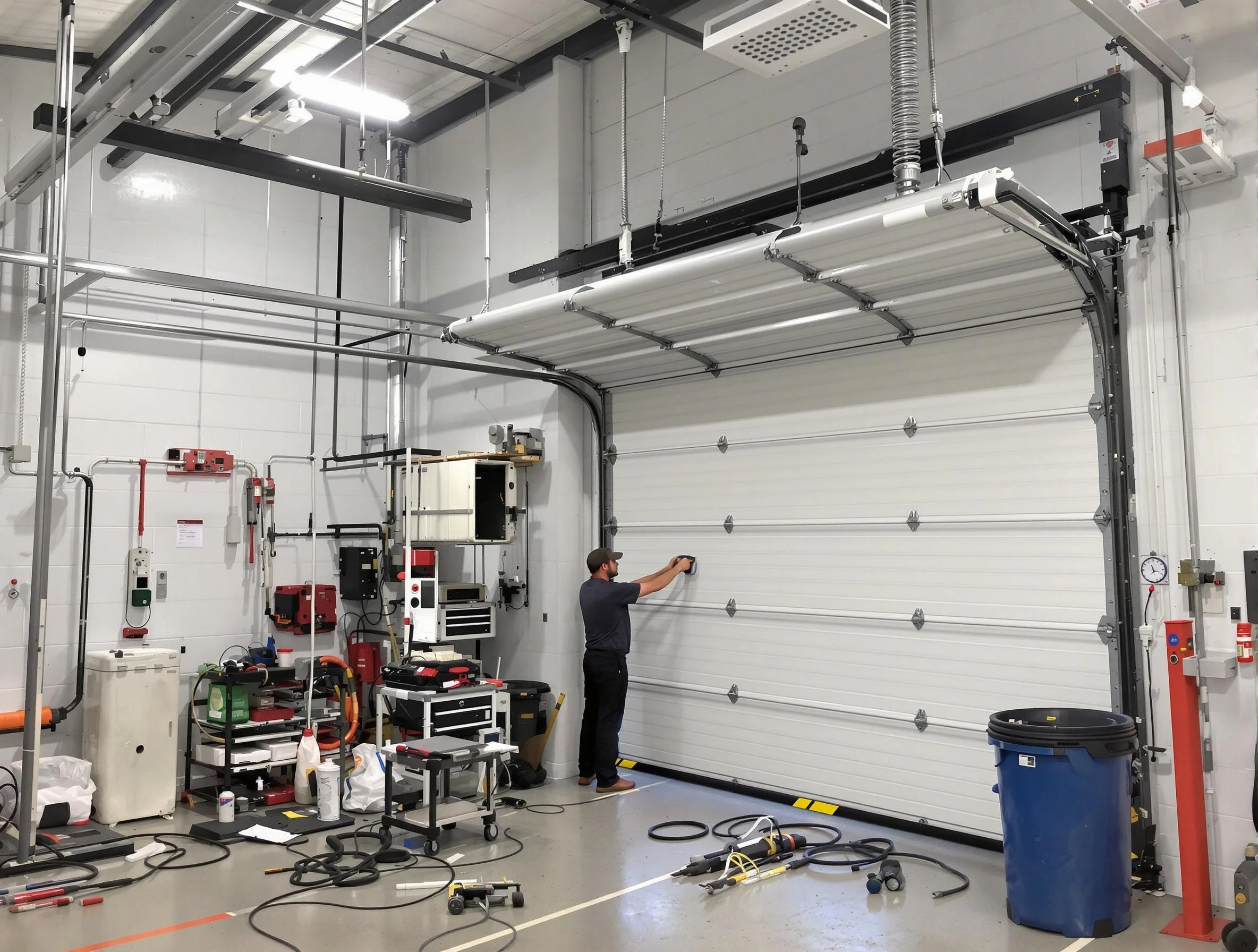 Douglasville Garage Door Repair certified technician performing commercial door repair at a Douglasville business facility
