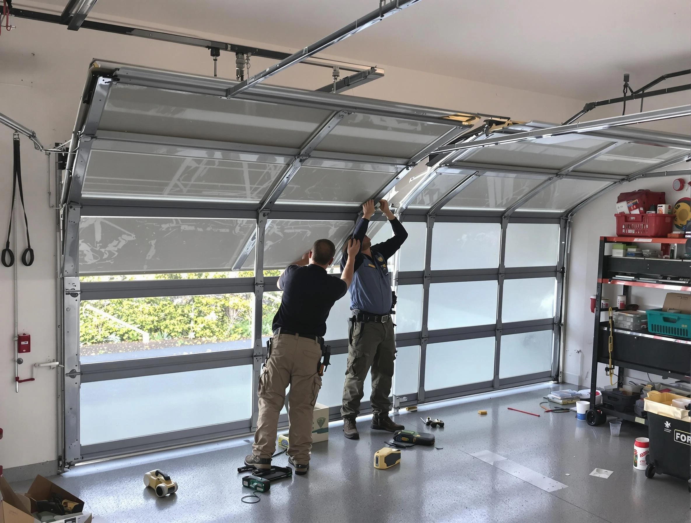Douglasville Garage Door Repair expert performing precise panel replacement on Douglasville garage door